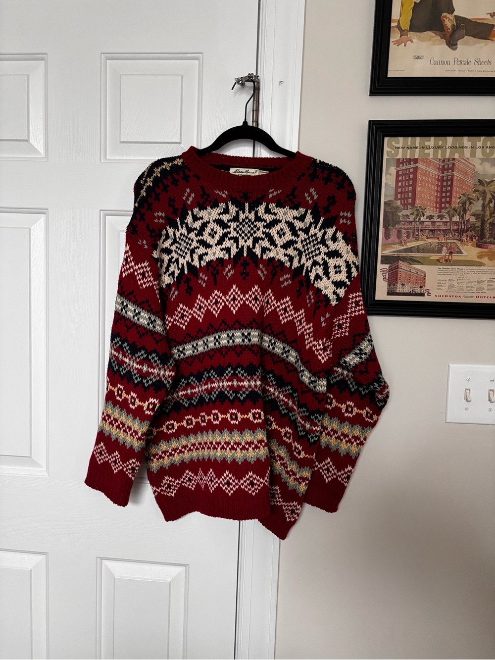 Eddie Bauer Red Fair Isle Crewneck Sweater